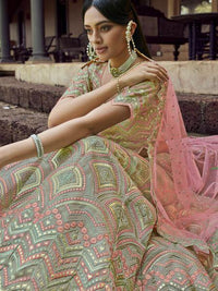 Thumbnail for Myra Beautiful Green Heavy Embroidered Georgette Bridal