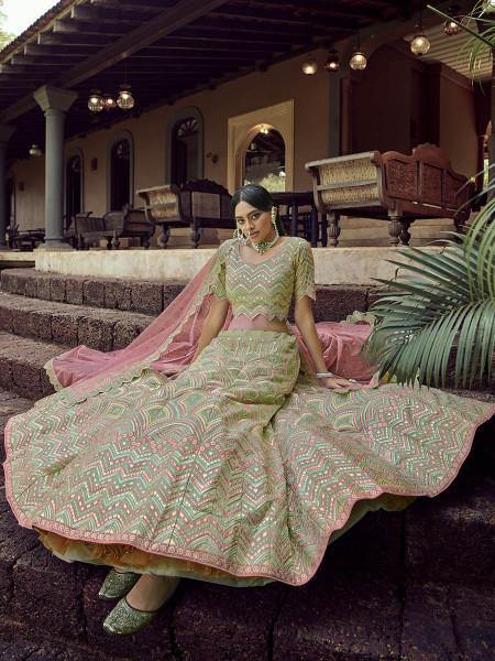 Beautiful Green Heavy Embroidered Georgette Bridal Lehenga