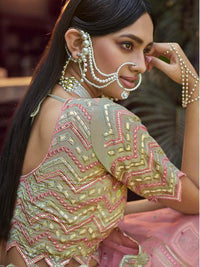 Thumbnail for Beautiful Green Heavy Embroidered Georgette Bridal