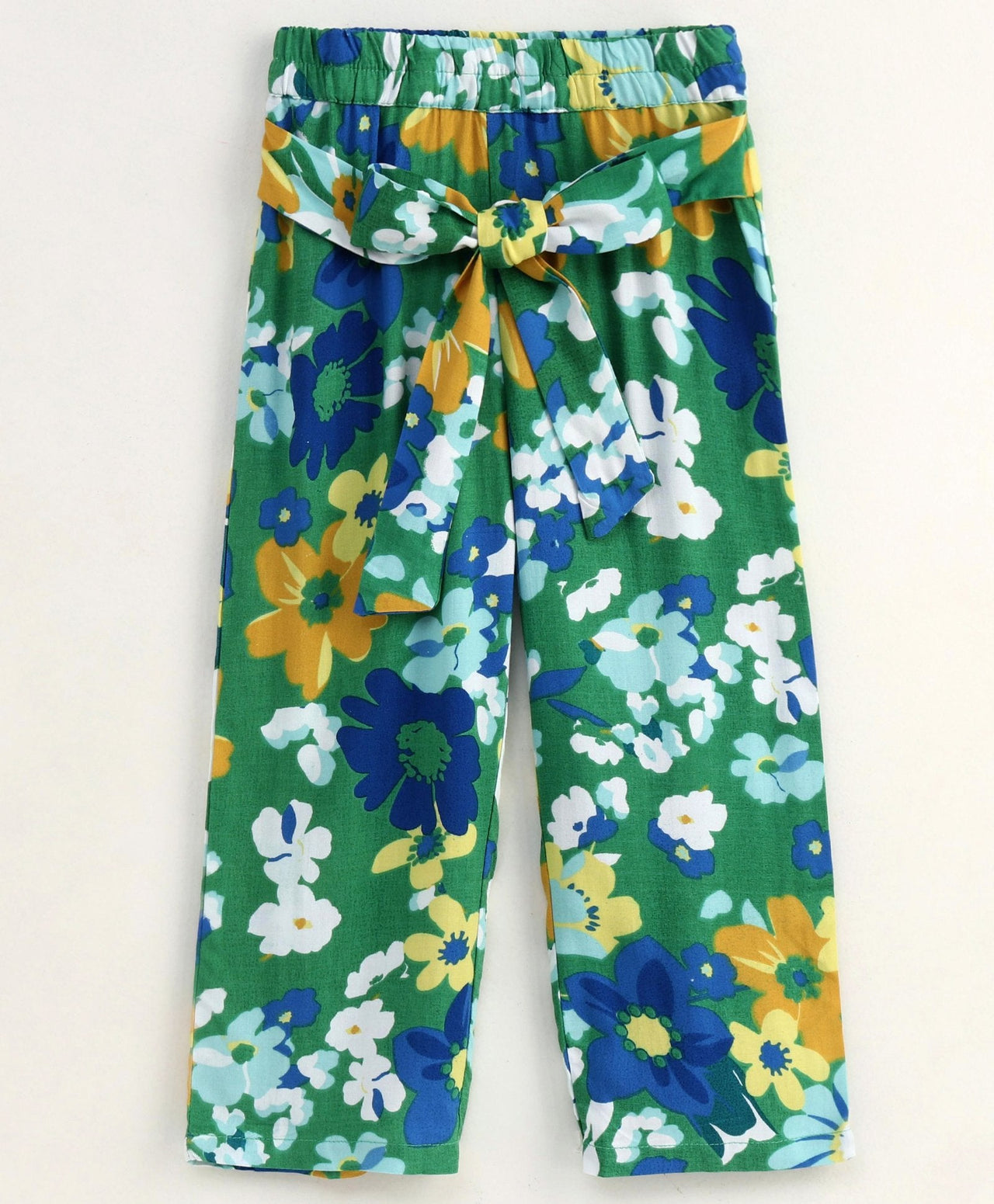Girls Mustard Yellow Green Solid Bardot Top With Floral Print Trousers - Mini Marvels - Distacart