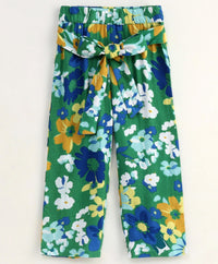 Thumbnail for Girls Mustard Yellow Green Solid Bardot Top With Floral Print Trousers - Mini Marvels - Distacart