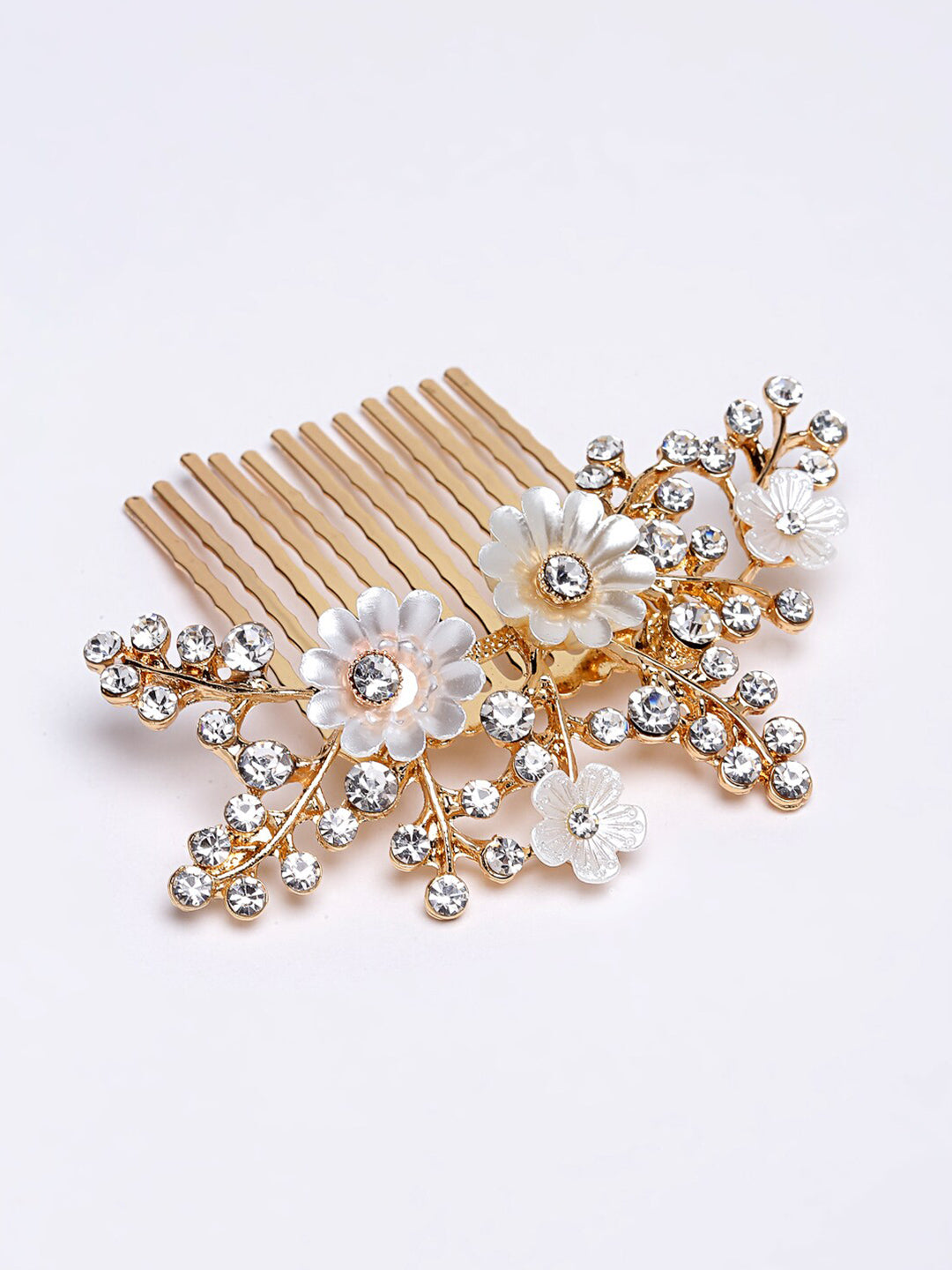 Panash Women Gold-Toned & White Embellished Comb Pin - Distacart