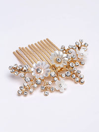 Thumbnail for Panash Women Gold-Toned & White Embellished Comb Pin - Distacart