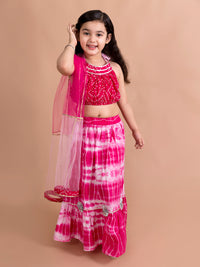 Thumbnail for Girls Pink White Printed Ready To Wear Lehenga Blouse With Dupatta - Mini Marvels - Distacart