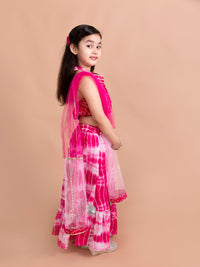 Thumbnail for Girls Pink White Printed Ready To Wear Lehenga Blouse With Dupatta - Mini Marvels - Distacart