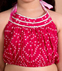 Thumbnail for Girls Pink White Printed Ready To Wear Lehenga Blouse With Dupatta - Mini Marvels - Distacart
