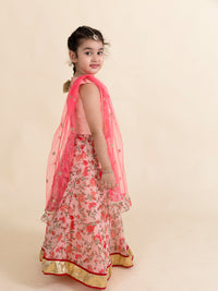 Thumbnail for Girls Peach Multicoloured Embellished Ready To Wear Lehenga-Choli With Dupatta - Mini Marvels - Distacart