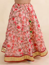 Thumbnail for Girls Peach Multicoloured Embellished Ready To Wear Lehenga-Choli With Dupatta - Mini Marvels - Distacart