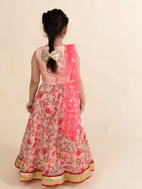 Thumbnail for Girls Peach Multicoloured Embellished Ready To Wear Lehenga-Choli With Dupatta - Mini Marvels - Distacart