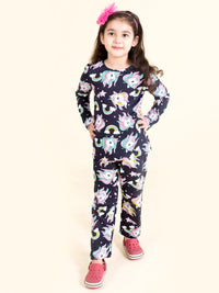 Thumbnail for Girls Navy Blue White Printed Night Suit Nw-Unicorn Blue-2 - Mini Marvels - Distacart