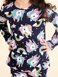 Thumbnail for Girls Navy Blue White Printed Night Suit Nw-Unicorn Blue-2 - Mini Marvels - Distacart