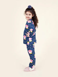 Thumbnail for Girls Navy Blue Pink Pack Of 2 Night Suit - Mini Marvels - Distacart