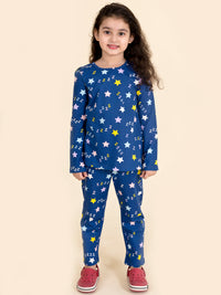 Thumbnail for Girls Blue Pink Printed Pure Cotton 3 Pc Night Suit - Mini Marvels - Distacart