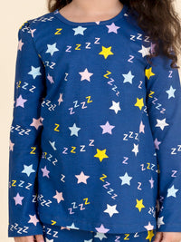 Thumbnail for Girls Blue Pink Printed Pure Cotton 3 Pc Night Suit - Mini Marvels - Distacart