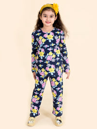 Thumbnail for Girls Pack Of 2 Navy Blue Pink Printed T-Shirt With Pyjamas - Mini Marvels - Distacart