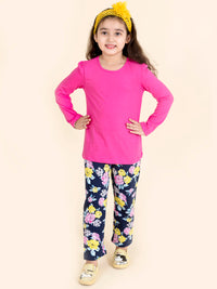 Thumbnail for Girls Pack Of 2 Navy Blue Pink Printed T-Shirt With Pyjamas - Mini Marvels - Distacart