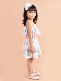 Thumbnail for Girls White Pink Printed Top Skirt Co-Ord Set - Mini Marvels - Distacart