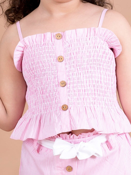 Girls Pink White Solid Co-Ords - Mini Marvels - Distacart
