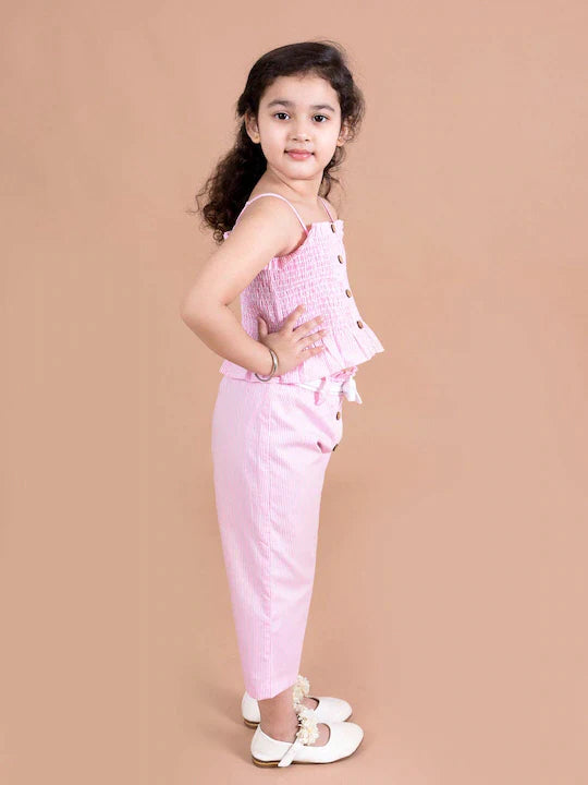Girls Pink White Solid Co-Ords - Mini Marvels - Distacart