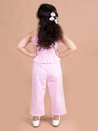 Thumbnail for Girls Pink White Solid Co-Ords - Mini Marvels - Distacart