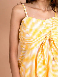 Thumbnail for Girls Yellow Checked Cotton Fit Flare Dress - Mini Marvels - Distacart
