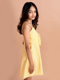 Thumbnail for Girls Yellow Checked Cotton Fit Flare Dress - Mini Marvels - Distacart