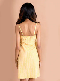 Thumbnail for Girls Yellow Checked Cotton Fit Flare Dress - Mini Marvels - Distacart