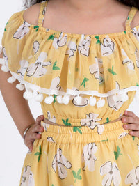 Thumbnail for Yellow Floral Print Off Shoulder Top Skirt Set - Mini Marvels - Distacart