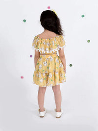 Thumbnail for Yellow Floral Print Off Shoulder Top Skirt Set - Mini Marvels - Distacart