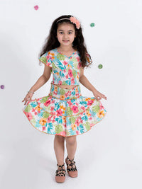 Thumbnail for Girls White Blue Printed Top With Skirt - Mini Marvels - Distacart