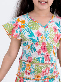Thumbnail for Girls White Blue Printed Top With Skirt - Mini Marvels - Distacart