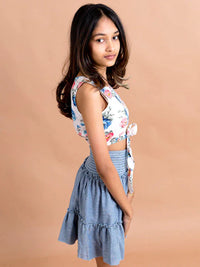 Thumbnail for Girls Blue White Printed Top With Skirt - Mini Marvels - Distacart