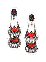 Thumbnail for Shoshaa Silver-Plated Oxidised Multi Stones Drop Earrings - Distacart