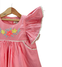 Thumbnail for ArthLife Peach Floral Embroidered Dress - Distacart