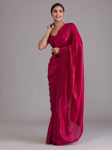 Koskii Maroon Embellished Sequinned Saree - Distacart