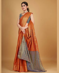 Thumbnail for Orange Silk Woven Design Saree With Unstitched Blouse Piece - Akshita - Distacart