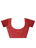 Thumbnail for Mitera Red Striped Embroidered Saree - Distacart