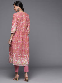 Thumbnail for Biba Women Pink Printed A-Line Pure Cotton Kurta with Trousers - Distacart