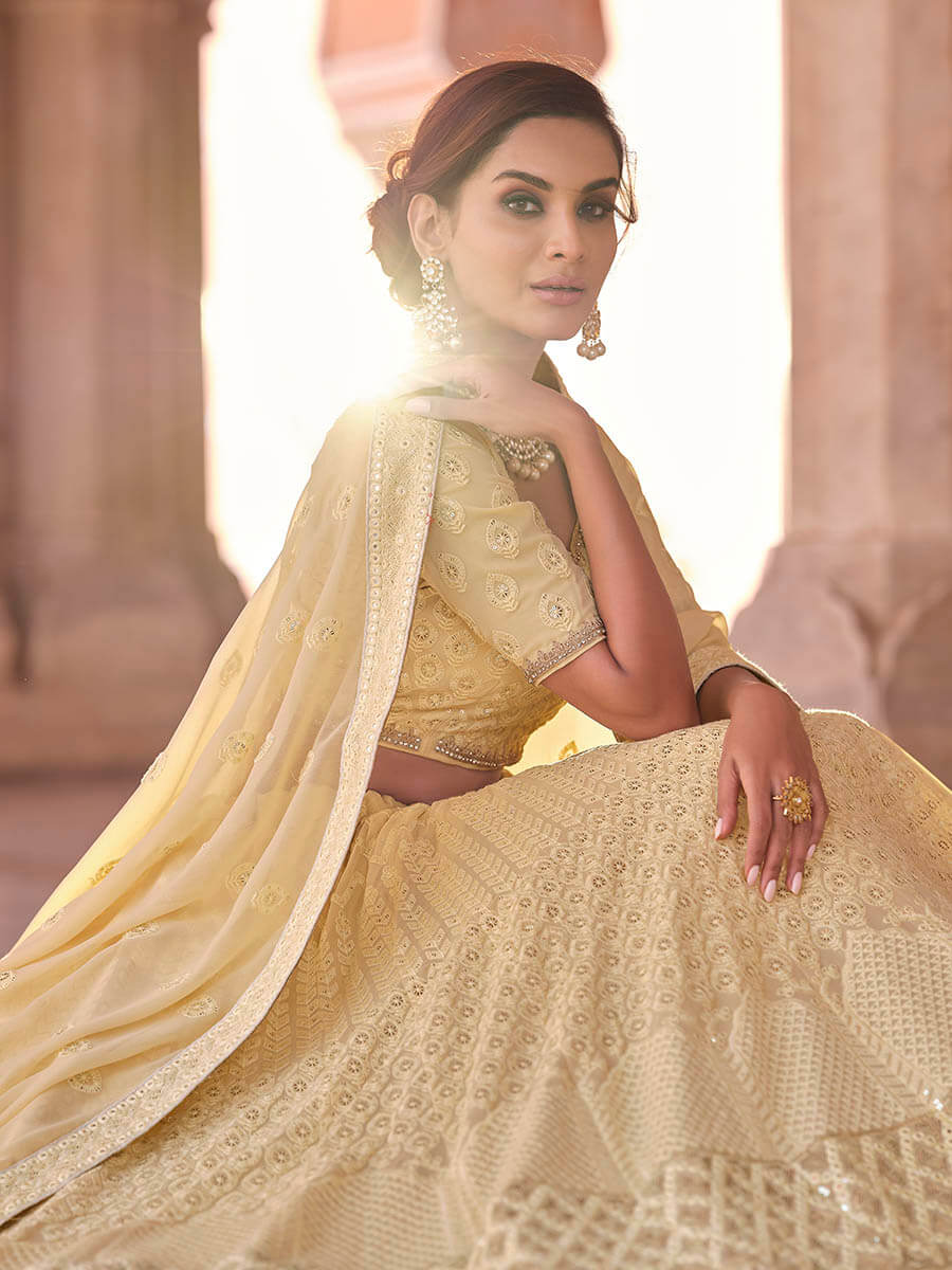 Myra Off White Embroidered Designer Lehenga Choli - Distacart