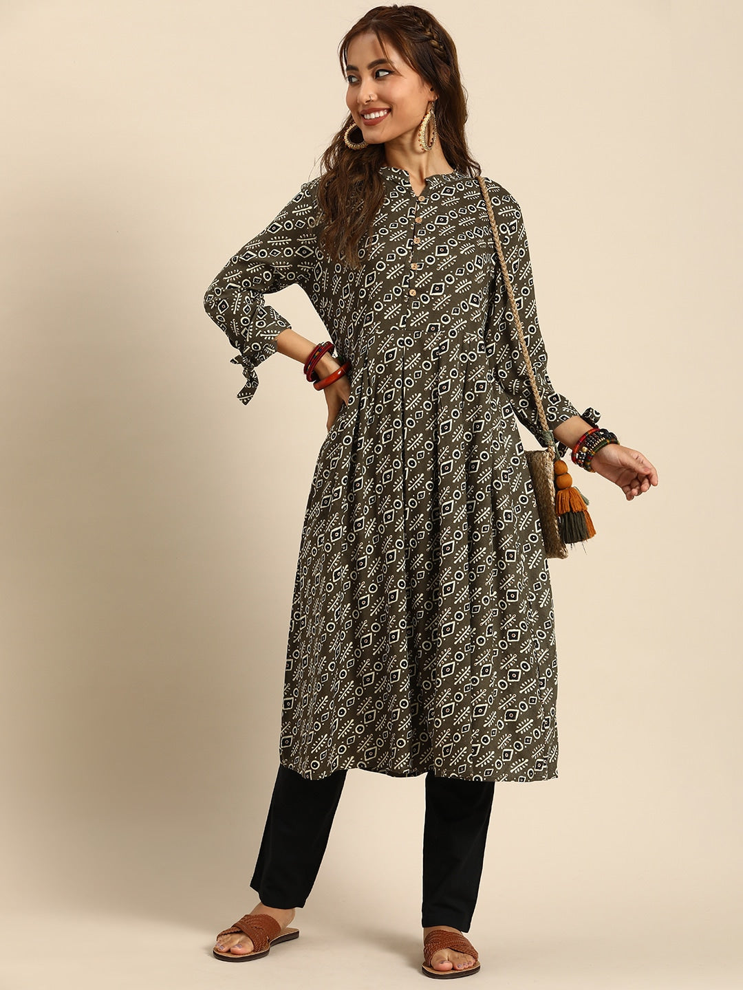 Sangria Women Ethnic Motifs Printed Mandarin Collar Anarkali Kurta - Distacart