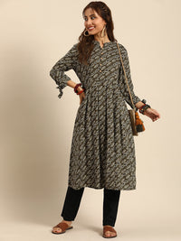 Thumbnail for Sangria Women Ethnic Motifs Printed Mandarin Collar Anarkali Kurta - Distacart