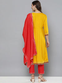 Thumbnail for HERE&NOW Floral Yoke Design Regular Thread Work Kurta with Trousers & With Dupatta - Distacart