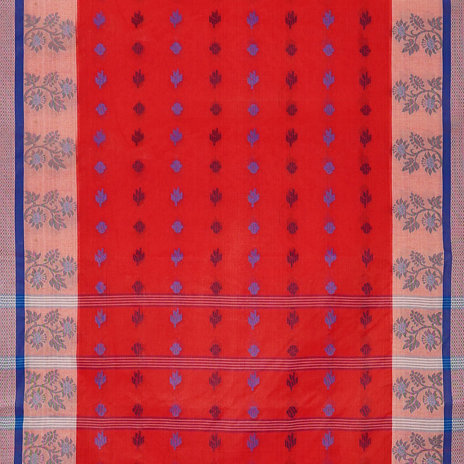 Exclusive Collection 100% Pure Cotton Red Tant Saree With Hand Weaving Work - Distacart