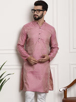 Thumbnail for Sojanya Men Pink & Beige Ethnic Motifs Jacquard Woven Design Straight Kurta - Distacart