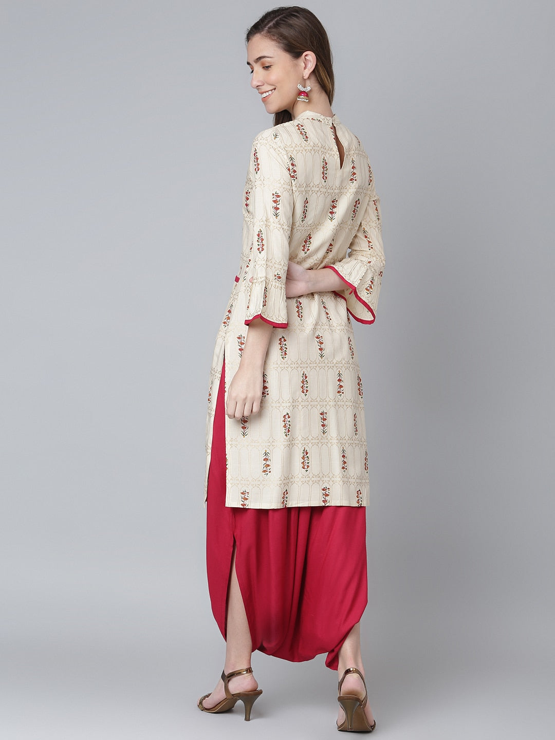 Khushal K Women Cream-Coloured & Brown Printed Kurta with Salwar - Distacart