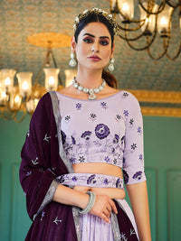 Thumbnail for Myra Lavender Georgette Embroidered Designer Lehenga - Distacart