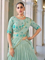Thumbnail for Myra Pista Green Georgette Embroidered Designer Lehenga - Distacart