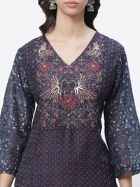Thumbnail for Biba Women Navy Blue Ethnic Motifs Printed Indigo Kurta - Distacart