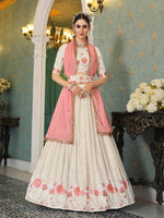Thumbnail for Myra Pearl White Georgette Embroidered Designer Lehenga - Distacart