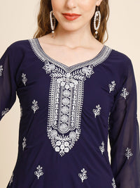 Thumbnail for HERE&NOW Ethnic Motifs Embroidered Georgette Kurta - Distacart